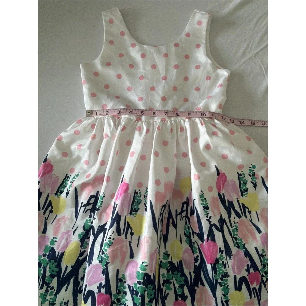 Gymboree Floral Dress Sz 8 Special Occassion Wedding Polka Dot Lined White Pink